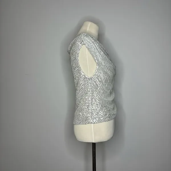 L Love- Silver Scoop Neck Sequin Shirt - Image 2