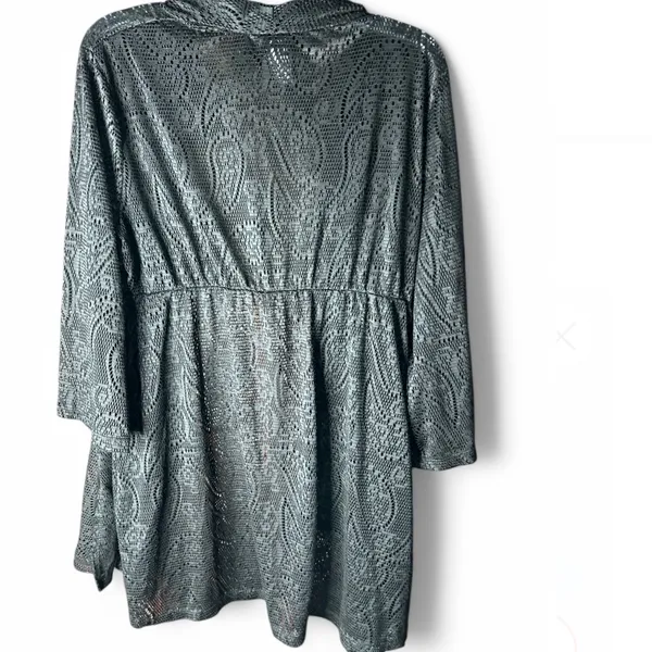 Catalina Cover Up Swimwear Black Eyelet long Sleeve Tie Front Lace Trim.Size XL - Image 5