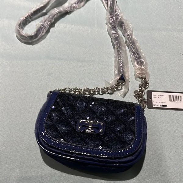 Guess Quilted Sequence Crossbody blue cross body evening‎ bag D6 - Image 2