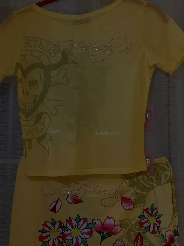 Ed Hardy Yellow Floral & Skull Tank Top + Matching Skirt Set - Image 7