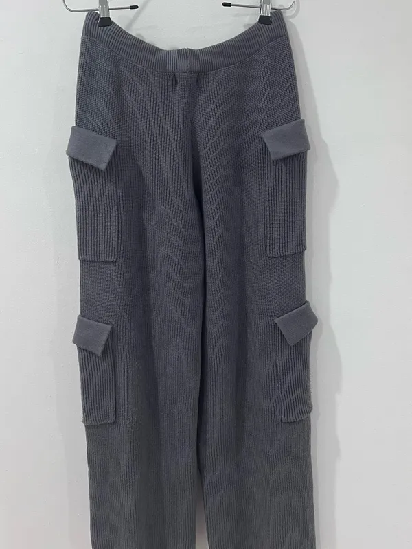 Edikted Wynter Gray Knit Cargo Pants Sz M Y2K Utility Wide Leg - Image 7