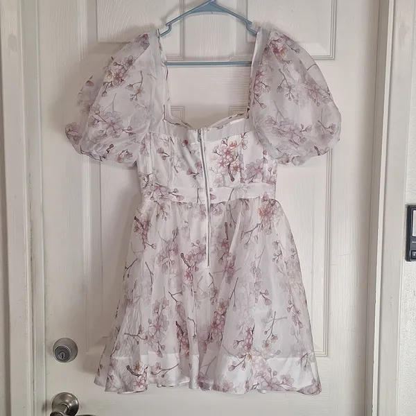 Bardot White Mini Dress with Pink Floral Print - Image 9