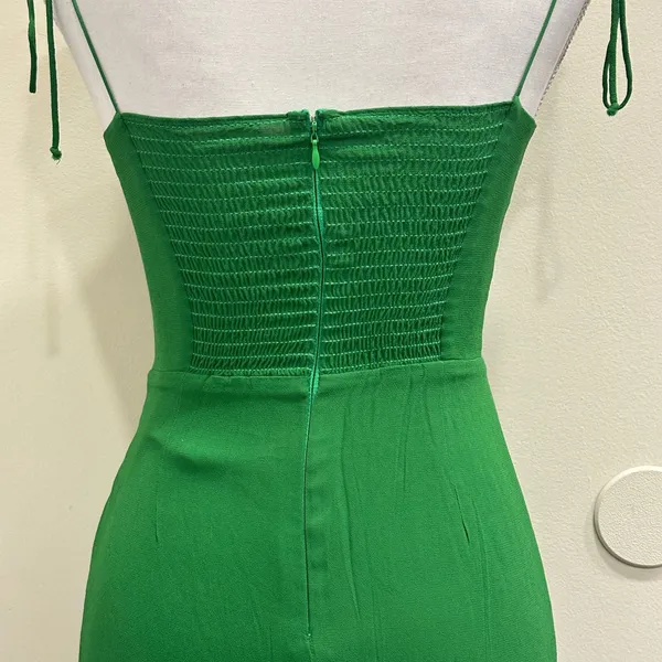 Reformation Kourtney Midi Slip Dress‎ Crepe Emerald Green Tie Straps High Slit - Image 6