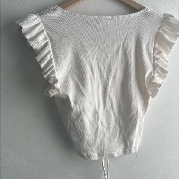 Zara Cream Flutter Sleeve Ruched Blouse - Image 2