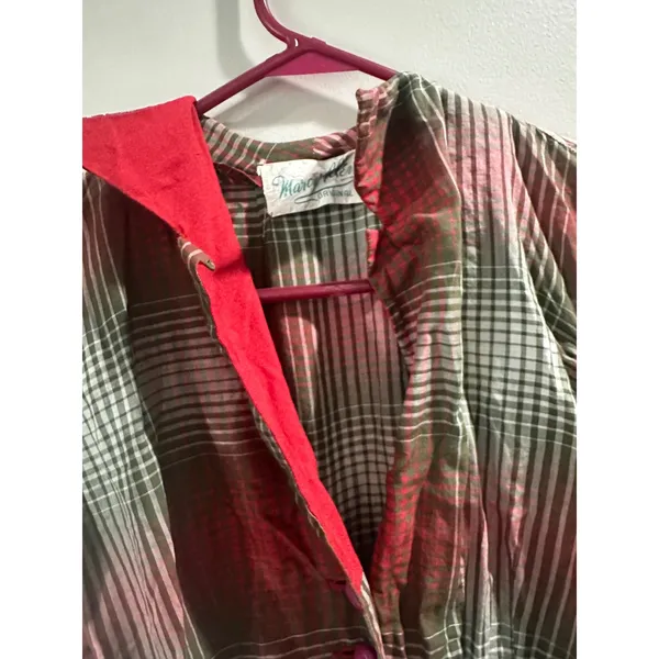 Vintage 50's Marcy Allen Original Red Green Plaid Puff Sleeve Button Dress - Image 10