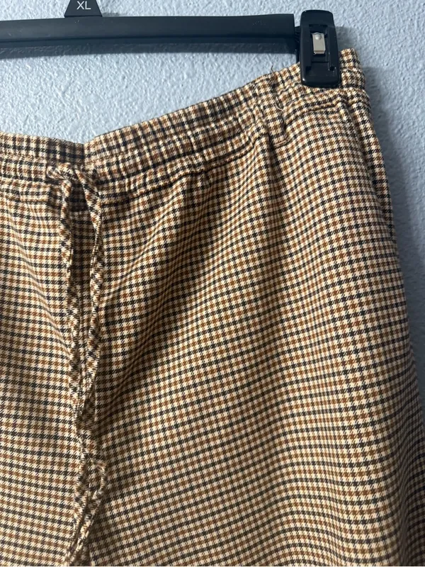 Anthropologie Maeve Classic Women's Houndstooth Wide-Leg Pants in Tan NWOT - Image 3