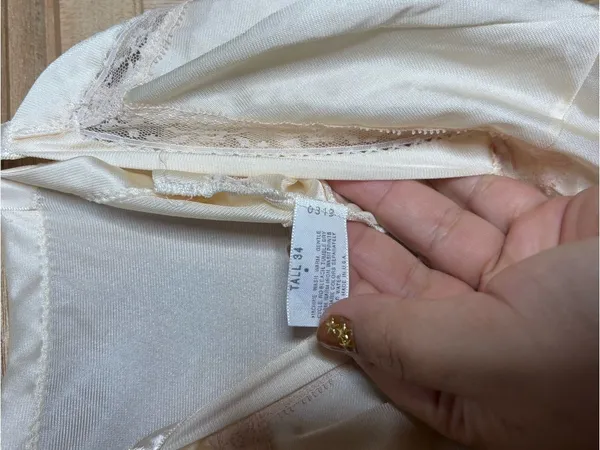 Women's Cream Satin Slip Dress with Lace Trim S/M - Image 3
