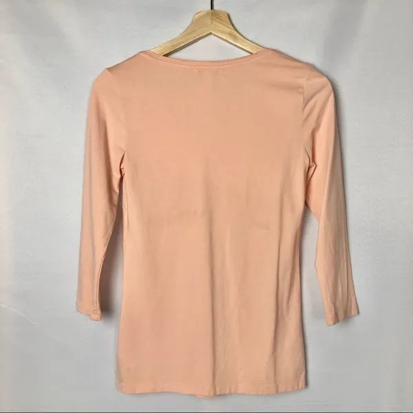Daily Ritual Peach‎ Orange Supima Cotton V-Neck 3/4 Sleeve Long Sleeve S - Image 2