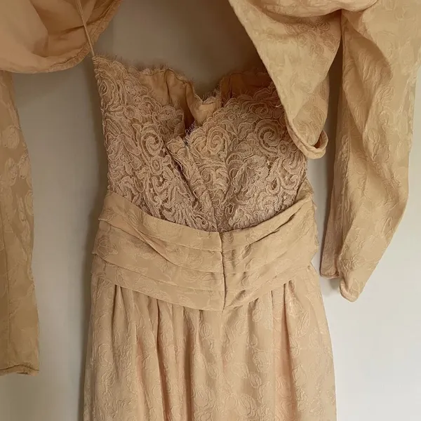 Rina Di Montella silk vtg sz 6 pastel‎ cream prom dress padded shoulder jacket - Image 11