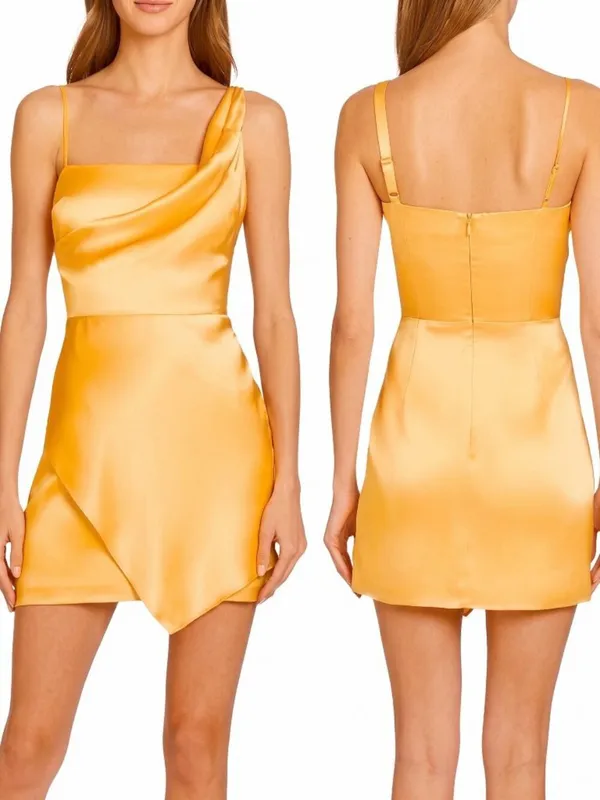 Amanda Uprichard Ravello Draped Layered Mini Dress Citron Yellow Sz Small - Image 2
