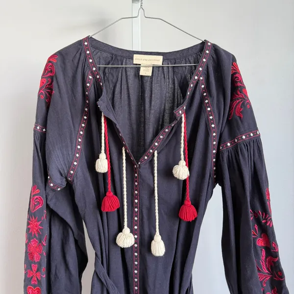 Child of the Universe Embroidered Tassel Tie‎ Waist Dress - Image 2