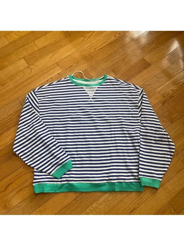 FREE PEOPLE Classic Striped Oversized Crewneck / Sand Dollar Combo - Image 5