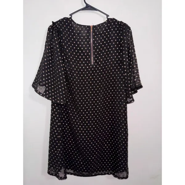 GOOD HART Matilda Jane Black‎ Gold Polka Dot Flutter Sleeve V Neck Dress XS - Image 4