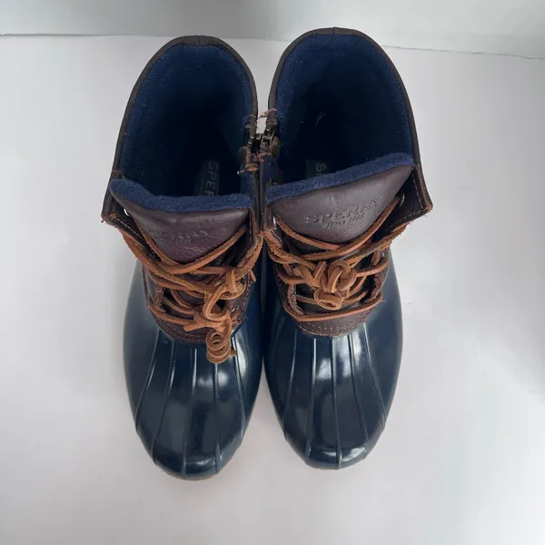 Sperry STS91175 Saltwater Duck Rain Winter Brown Leather Navy Lace Up Boots 7M - Image 6