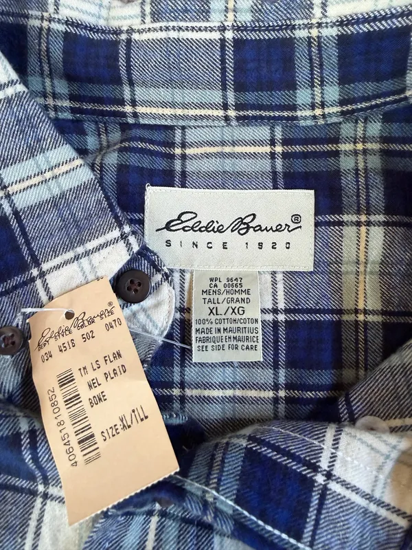 Eddie Bauer Blue Plaid Flannel Shirt – Size XL - Image 3