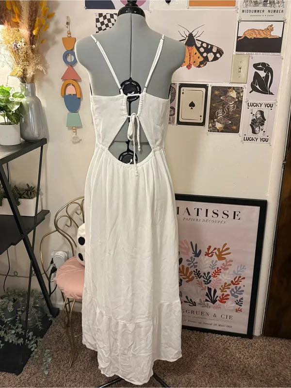 Abercrombie & Fitch White Open Back Button Front Maxi Dress - Image 7