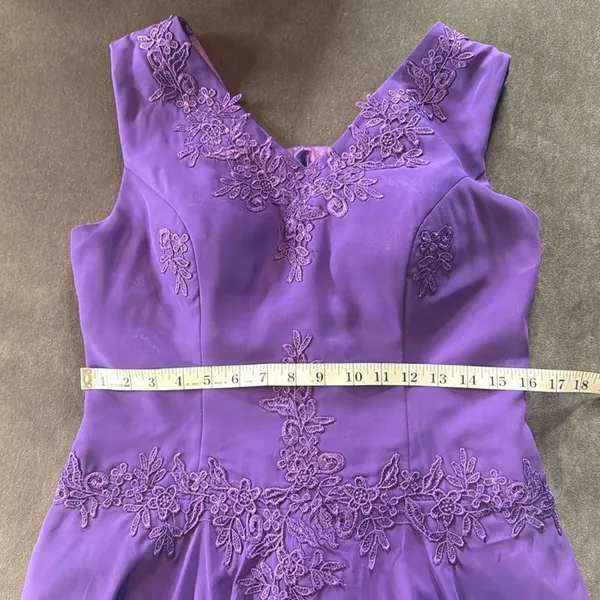 Purple Chiffon Formal Dress Floral Detail Corset Back Matching Jacket Size 12 - Image 10