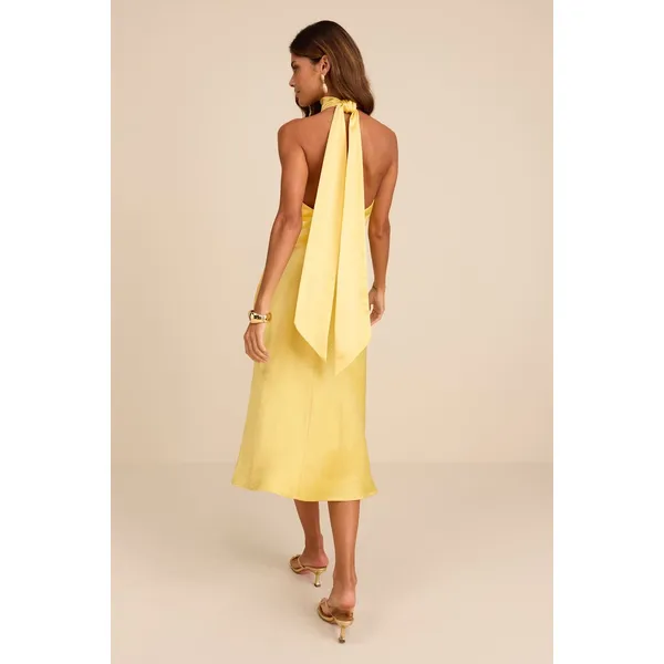 Lulus Exceptional Status Yellow Halter Backless Slip Midi Dress Small NWT - Image 4