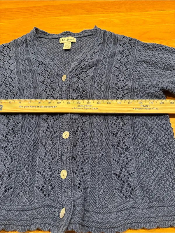 L.L.Bean linen blend button cardigan sweater size large . Blue - Image 3