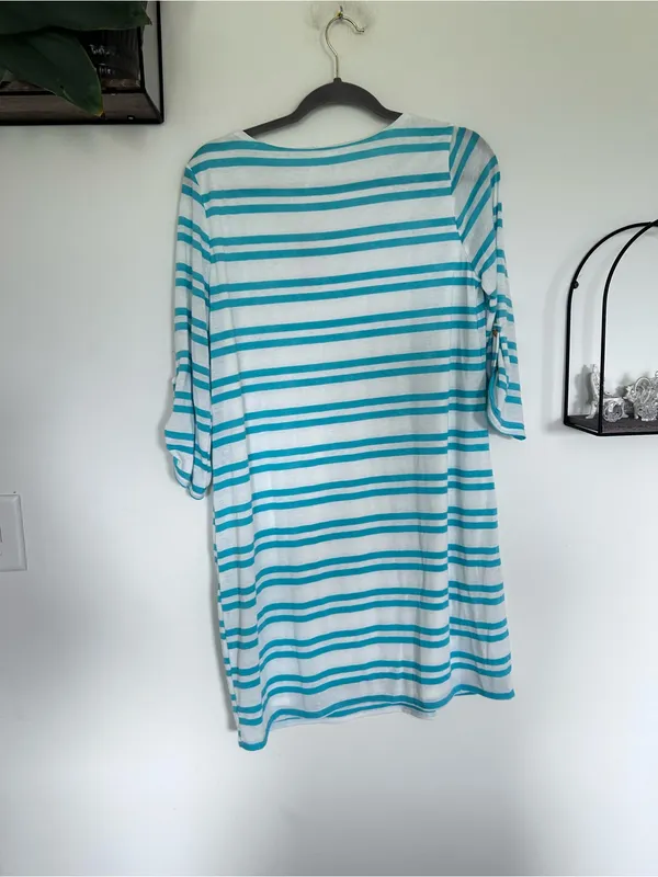 NWT PinkBlush Teal & White Striped Long Sleeve Maternity Mini Dress Size Large - Image 2