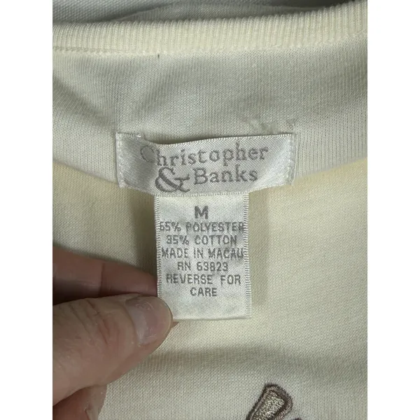 Vintage Christopher & Banks Women's M‎ Golf Embroidered Ivory Short Sleeve Top - Image 5