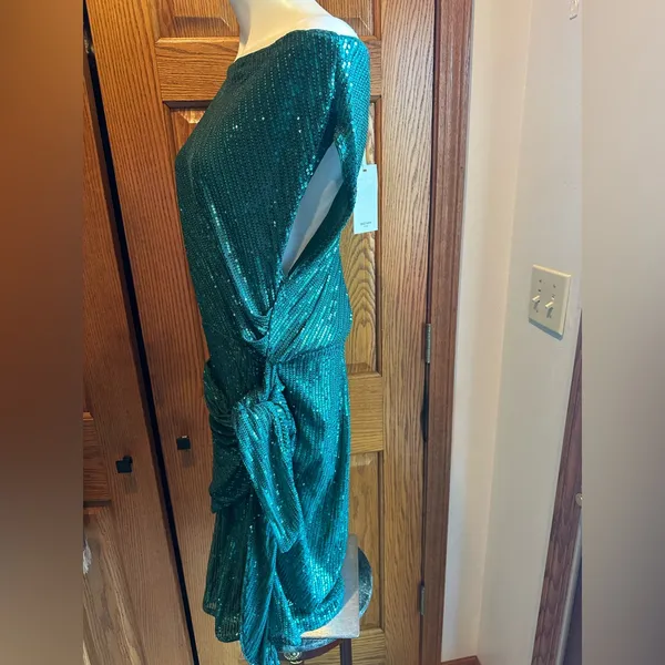 Grace Karin XL Green Sequin Cocktail Dress Asymmetrical Wrap Waist Holiday Party - Image 4