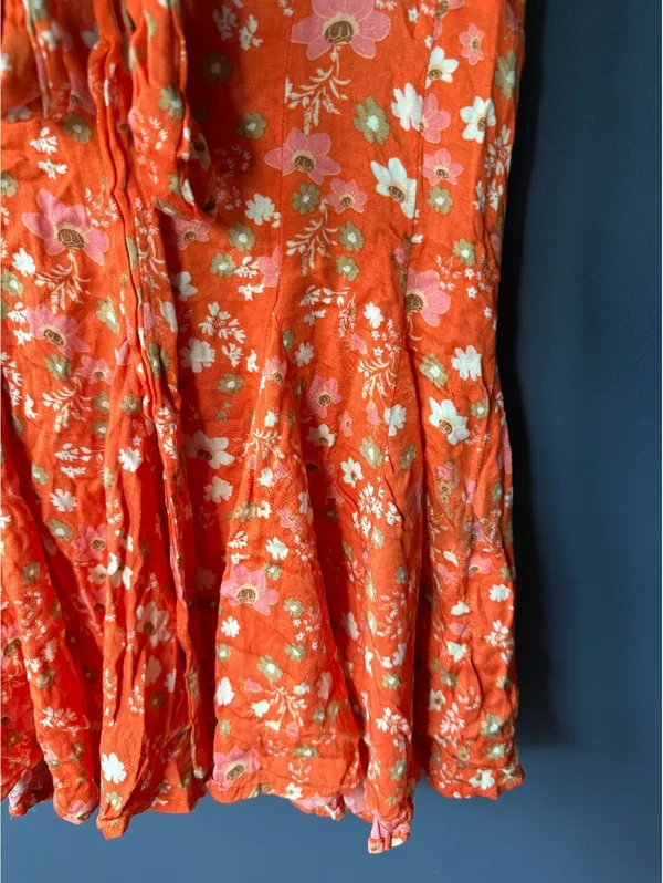 Free People Orange Floral Tie-Front Dress with Cutout Back - Image 4