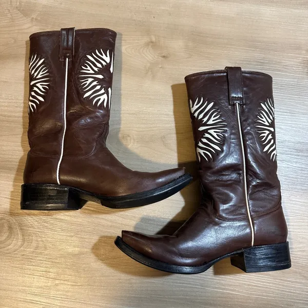 Bye Mexicana Boots Brown 8.5 Women Sun Inlay Western Cowboy Leather Boots 39 - Image 12