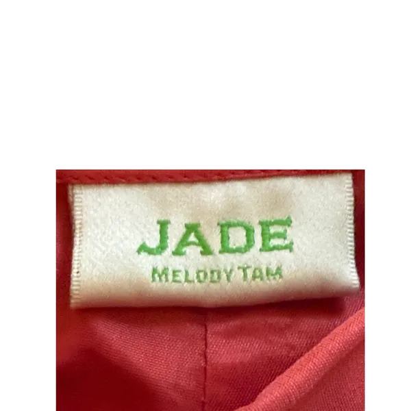 Jade Silk Pants Womens Size 4 Floral Embroidered Pink Scalloped Hem Lined Boho - Image 3