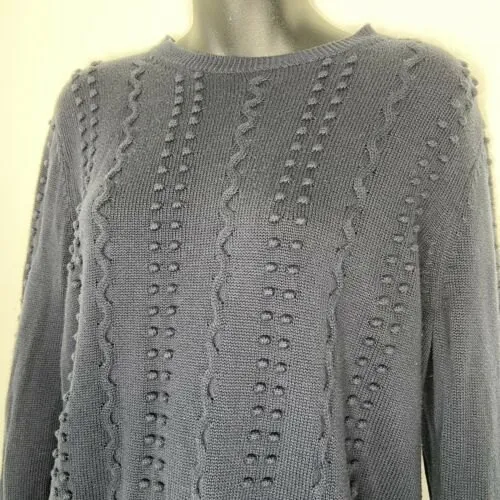 Brooks Brothers Navy Blue Crew Neck Sweater Long Sleeve Pom Women's Size‎ Large - Image 2