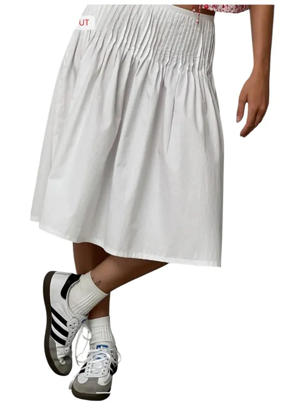 Motel Rocks Asada Pleated Waist Midi Skirt In Poplin White Size Medium NWT - Image 11