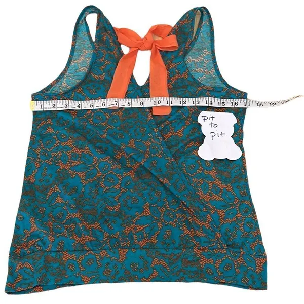Lily Star beautiful vibrant teal & orange wrap back tank top w/ orange ties - Image 3