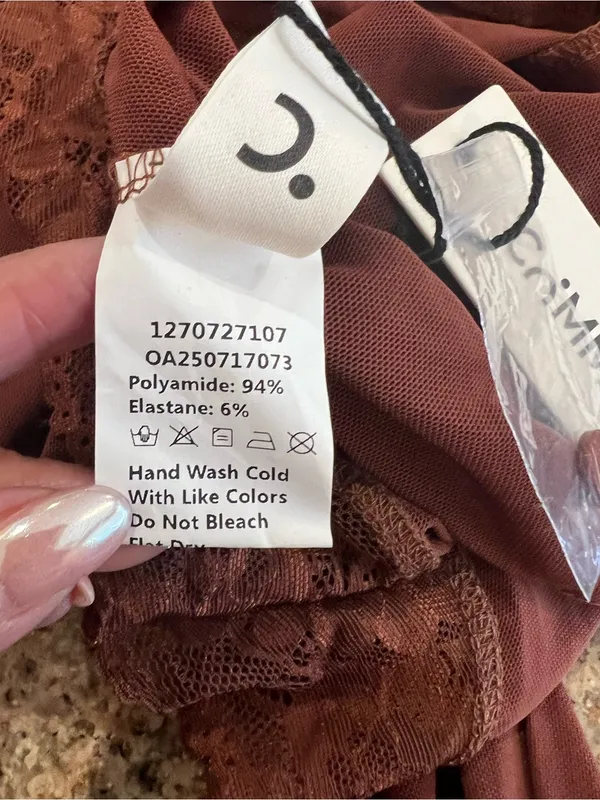 Commense Long Sleeve Sheer Lace Mesh Bodysuit Brown NWT Sold Out Size Small - Image 6