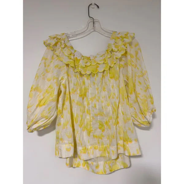 Maeve‎ Anthropologie Yellow Off-The Shoulder Ruffled Swing Puff Blouse Large - Image 8