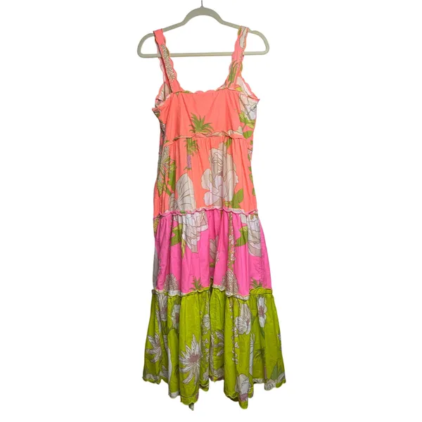 Farm Rio Neon Tiered Garden Midi Dress Sz. L - Image 4