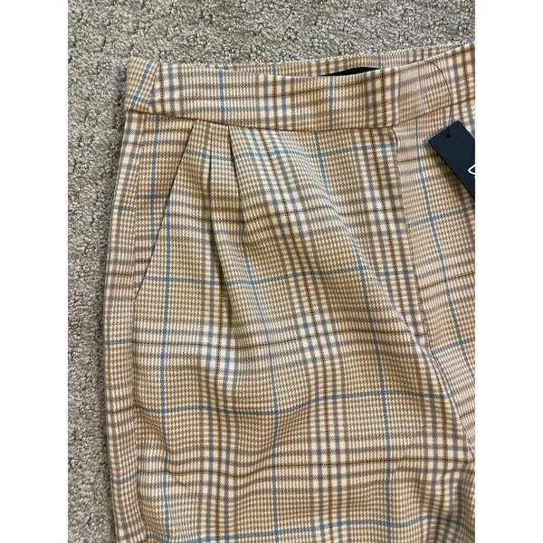 NWT- Lulus Brown & Cream Plaid High Waist Pleat Pants - Image 5