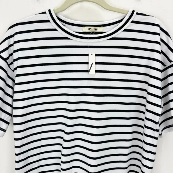Madewell Everyday Boxy Crop Tee Short Striped Cotton White Relaxed XXS NWT - Image 7