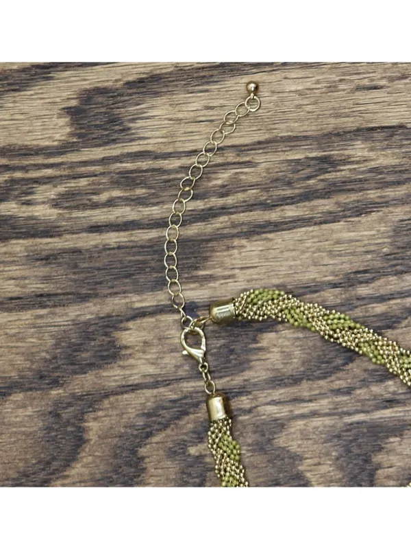 NEW Fashion Braided Twist Seed Bead Knot Tassel Necklace Gold / Green 24" + 3.5" - Image 5
