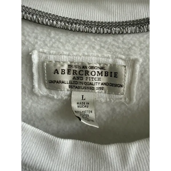 Vintage Abercrombie & Fitch Womens White y2k 3/4 Sleeve Moose Sweatshirt L‎ - Image 5