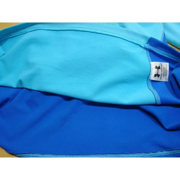 Womens Under Armour Snap Neck Pullover Fitted Sweatshirt Thumb Holes Blue Size L - Image 7