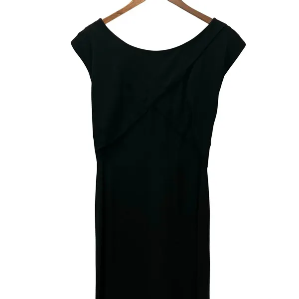 Vintage Kathleen Inc Dress Womens Size Medium Black Maxi Sheath Ruched Pleated - Image 2