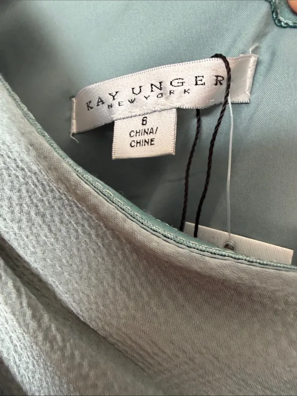 Kay Unger Sage Green One Shoulder Draped Satin Midi Cocktail Dress 6 NWT - Image 3