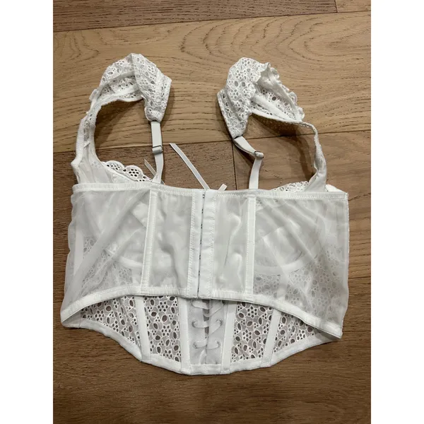White Eyelet Lace Ribbon Corset Top - Coquette/Milkmaid‎ Aesthetic - Image 2