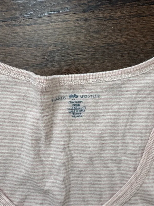 Brandy Melville Blush Pink Ribbed Henley Scoop Neck Tee - Image 2