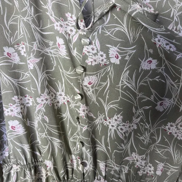 Sweet Salt Green Tiered Cottagecore Prairie Floral Long Sleeve Midi Dress Large - Image 4