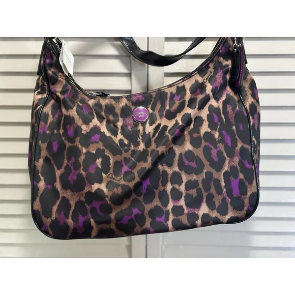 COACH NWT Ocelot Hobo Violet Multi Animal Print F26033 Large Logo - Image 2