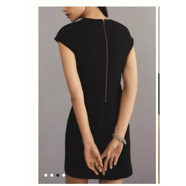 NWT Maeve by Anthropologie Black Cap-Sleeve Seamed Shift Mini Dress Size Medium - Image 2