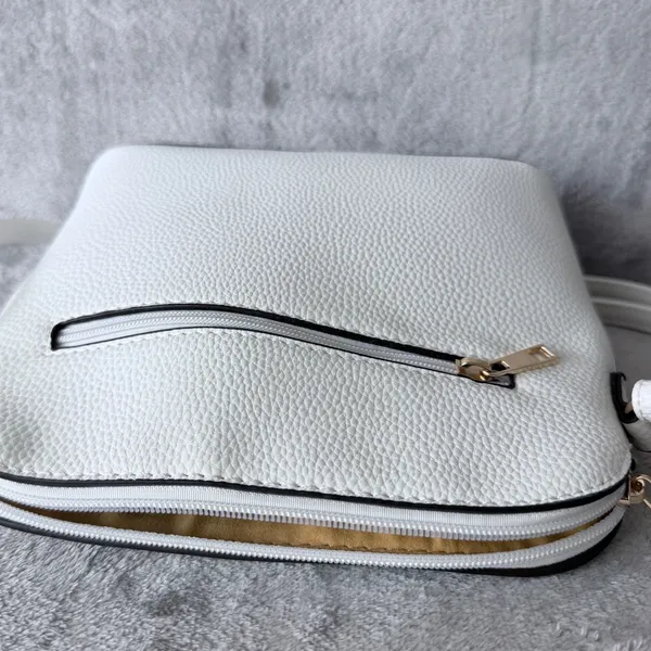 Crossbody Bag Women Medium White Tassel Zip Minimalist Pebble Grain Girly Casual - Image 6