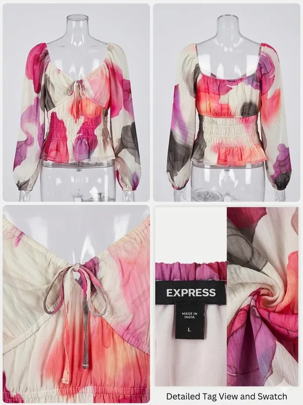 Express Cream Pink Floral Peasant Blouse - Image 2