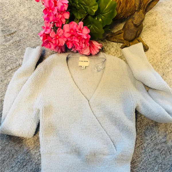 Pink Rose Women's Soft Blue V-Neck Sweater - Image 2